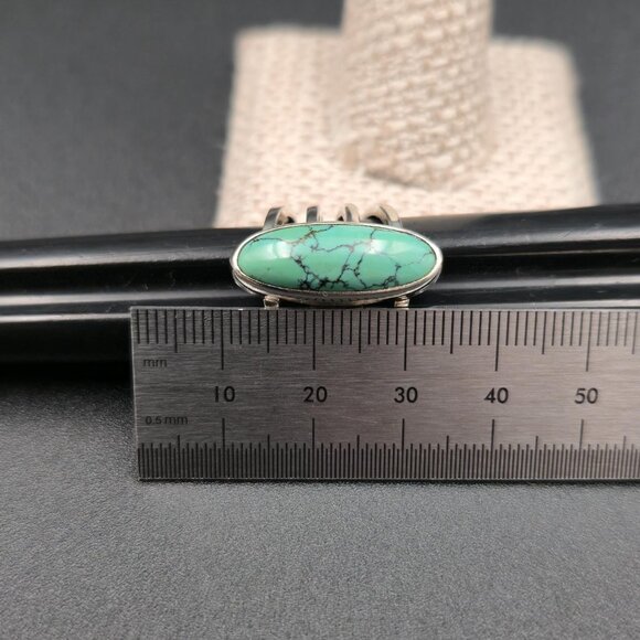 Size 6.5 Sterling Silver Green Spiderweb Turquoise Stone Ring A6601 - Picture 8 of 9